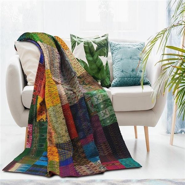 Lr Resources LR Resources THROW80152MLT425A Kantha Traditional Patola Rectangle Throw Blanket - Multi Color THROW80152MLT425A
